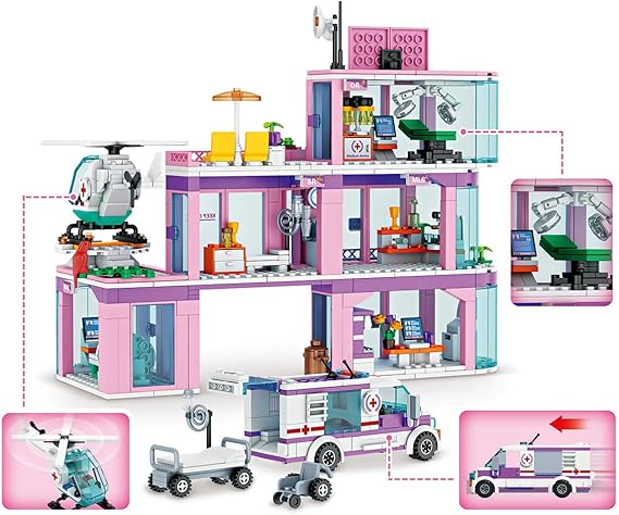 QLT QIAOLETONG Friends City Hospital Set, Ambulance & Playset for Kids 6+