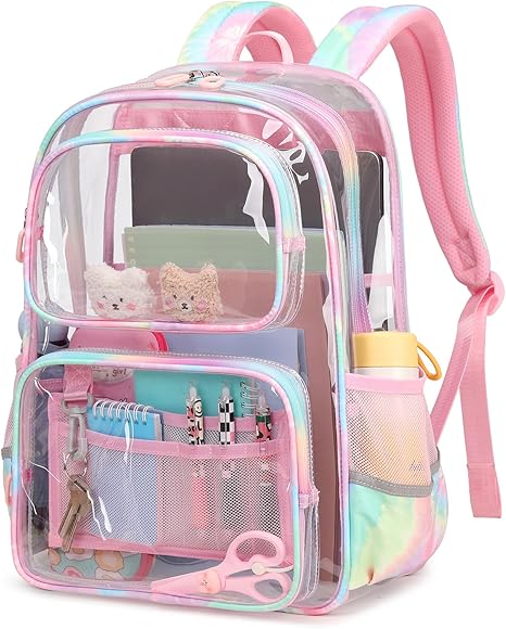 Pink Clear Backpack for Girls – Heavy-Duty Transparent Bag for School