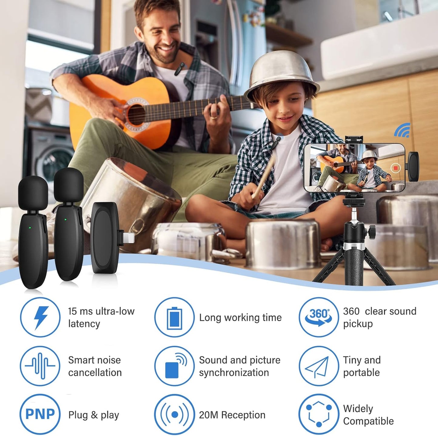 Oleciya Wireless Lavalier Microphone for iPhone/iPad, Noise Reduction Lapel Mic