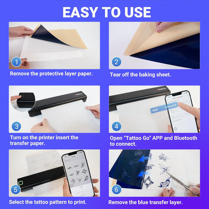 ORGSTA Wireless Tattoo Stencil Printer S008 Bundle with Transfer Paper Kit