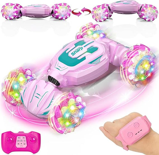 Hodurgyi Gesture-Sensing RC Stunt Car – Pink, 360° Drift, Gifts for Girls