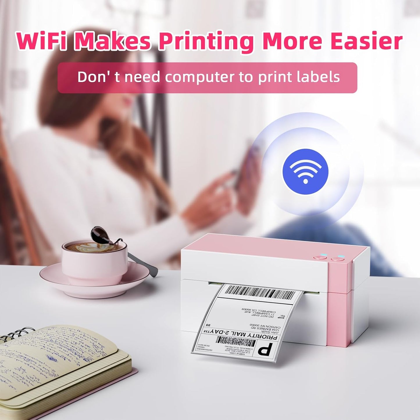 Omezizy WiFi Shipping Label Printer 4x6 – 300DPI Wireless Thermal Printer