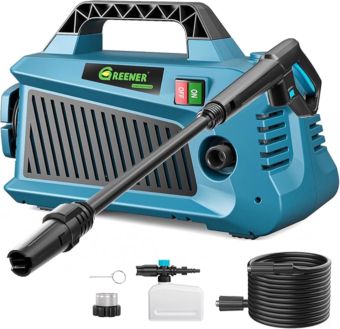 GREENER 1900 PSI Portable Electric Pressure Washer with Foam Cannon & Hose