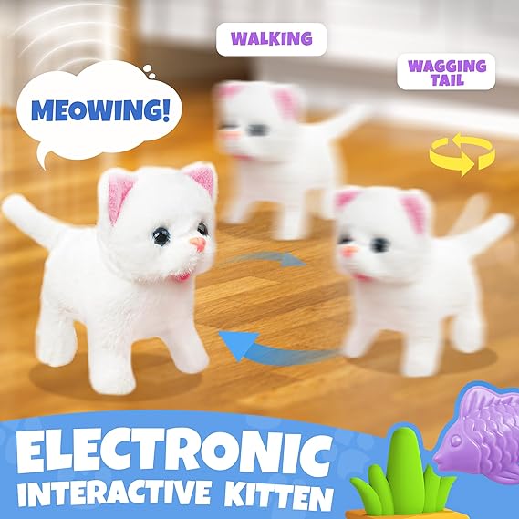 Meow Kitty Walking Cat – Interactive Electronic Pet Toy with Accessories