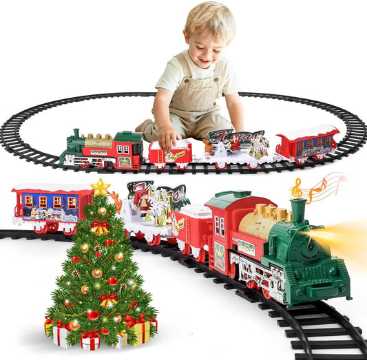 deAO Christmas Train Set with Lights & Sounds 4 Cars 12 Tracks Toy Gift