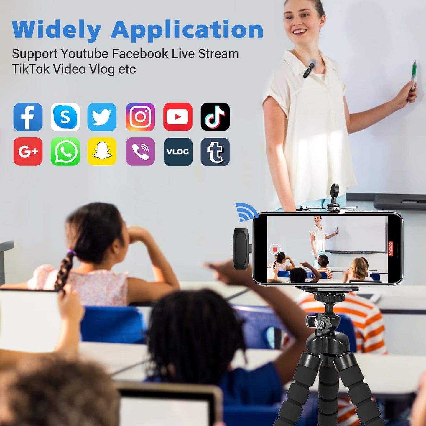 Oleciya Wireless Lavalier Microphone for iPhone/iPad, Noise Reduction Lapel Mic