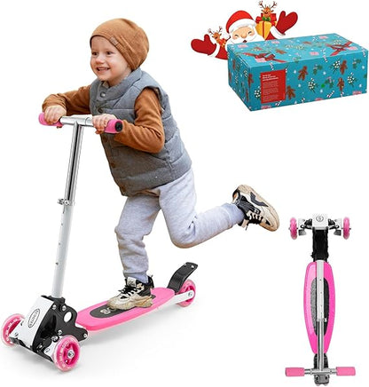 VUGHIUA Toddler Scooter – Foldable 3-Wheel, Lean-to-Steer Adjustable Height