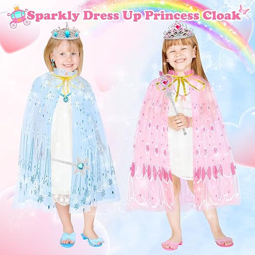 Princess Dress Up Set for Girls 3-6, Cloak, Shoes & Jewelry, Princess Toys