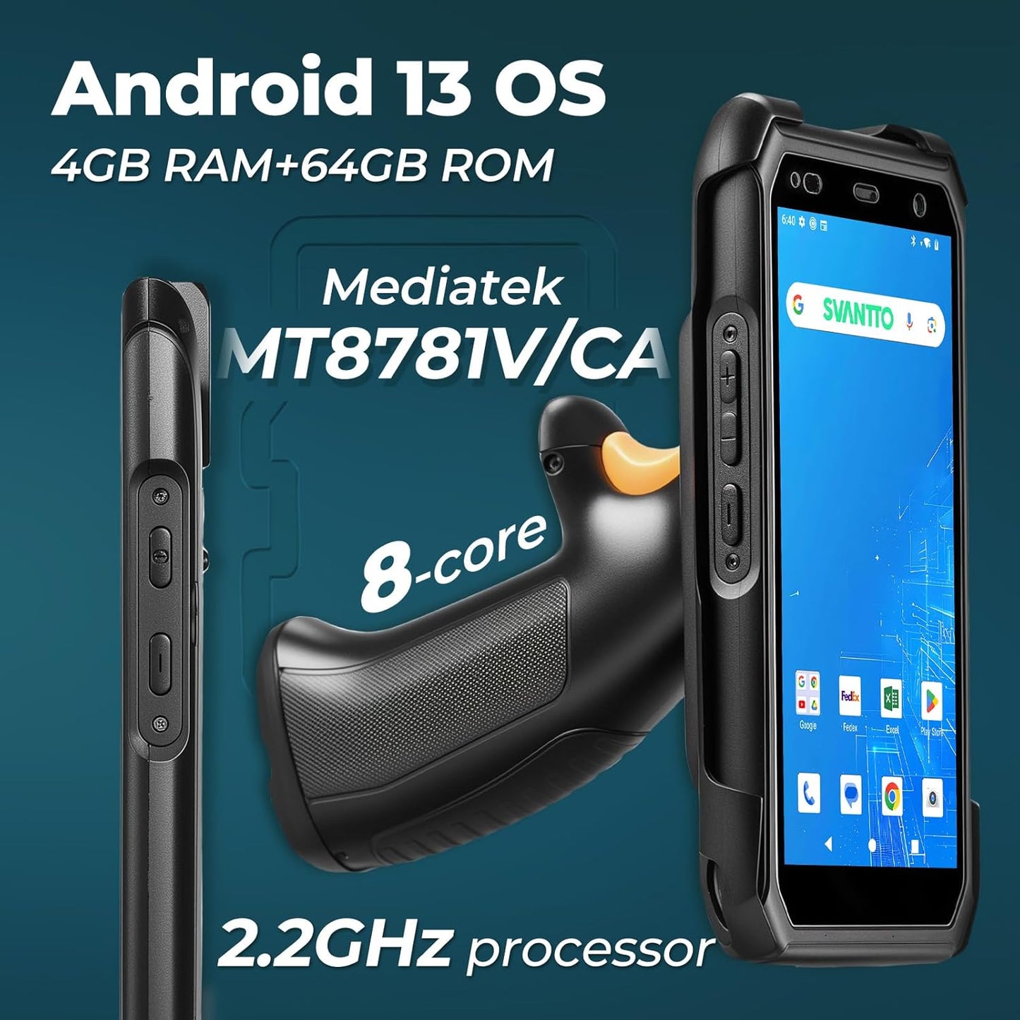 SVANTTO Android 13 Rugged Barcode Scanner with Pistol Grip & Honey-W Engine