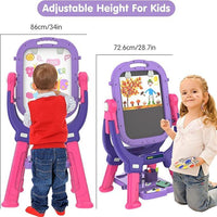 Adjustable Double-Sided Kids Art Easel - 360° Rotatable, Magnetic Boards