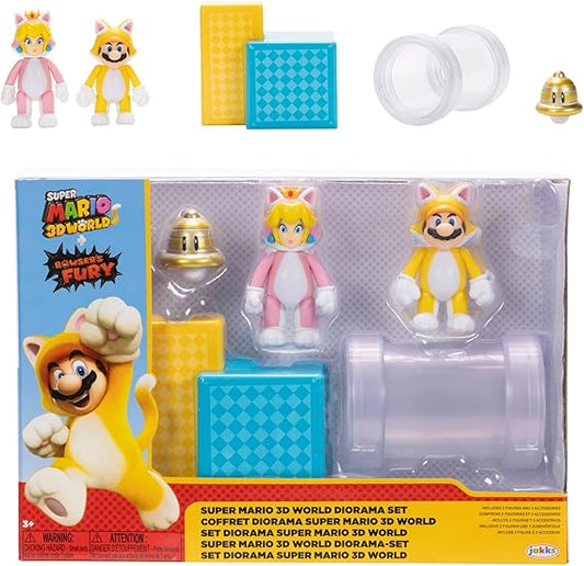 Super Mario 2.5" Cat Mario & Cat Peach Diorama Set – Nintendo Collectible