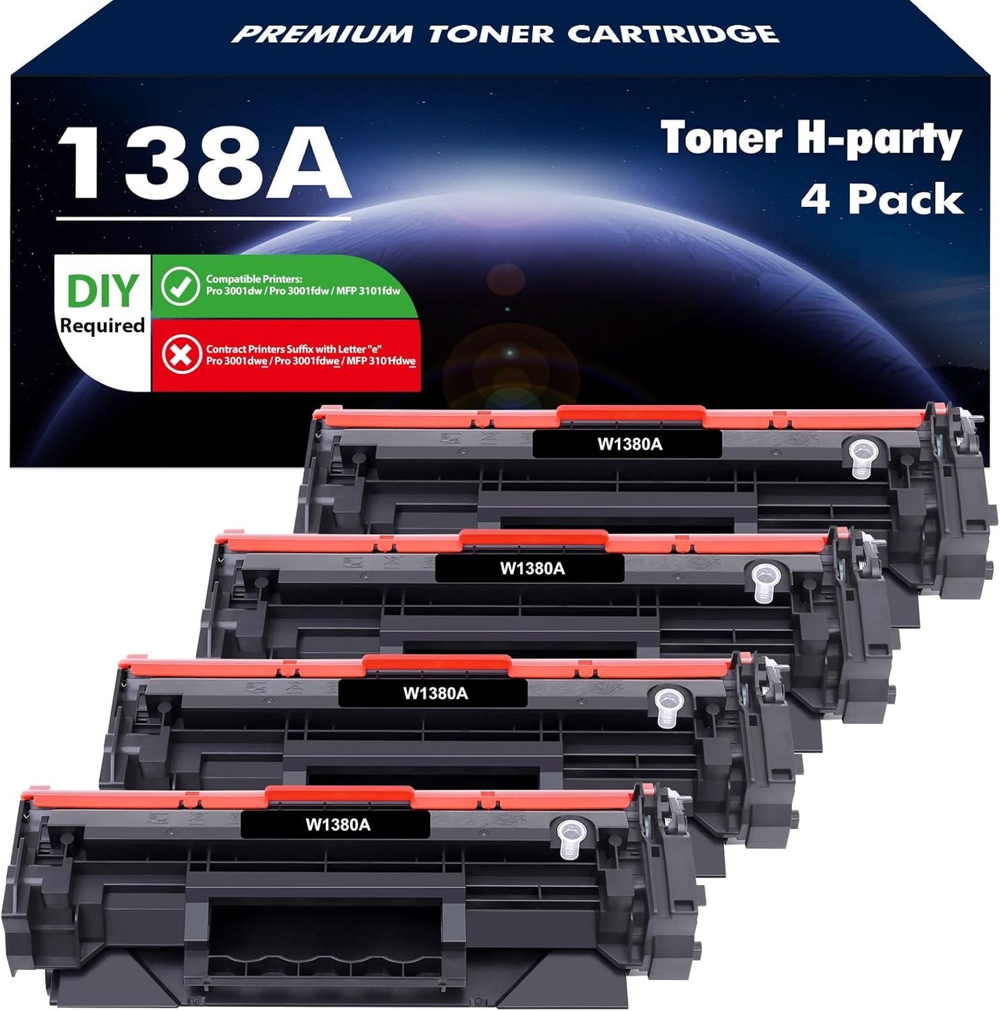 Toner H-Party 138A Black Toner Cartridges 4-Pack for HP Pro 3001dw 3101fdw