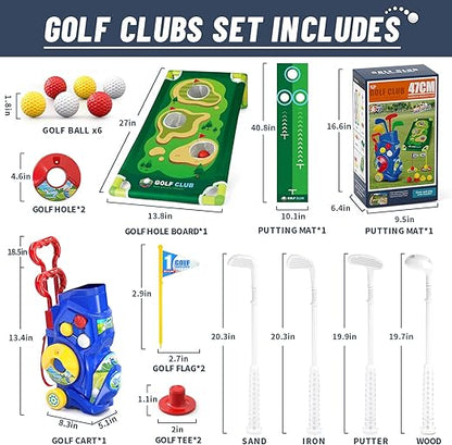Light Golf Club Set for Kids, Toddler Golf Cart, 4 Lighted Clubs, Indoor/Outdoor