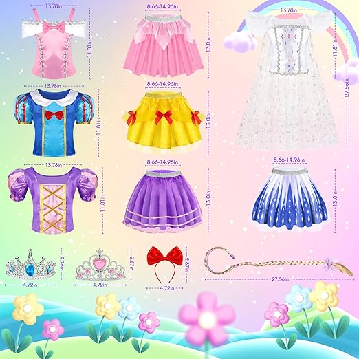 EULRGAUS Princess Dress Up Costume Set for Girls - 4 Themed Dresses & Toys