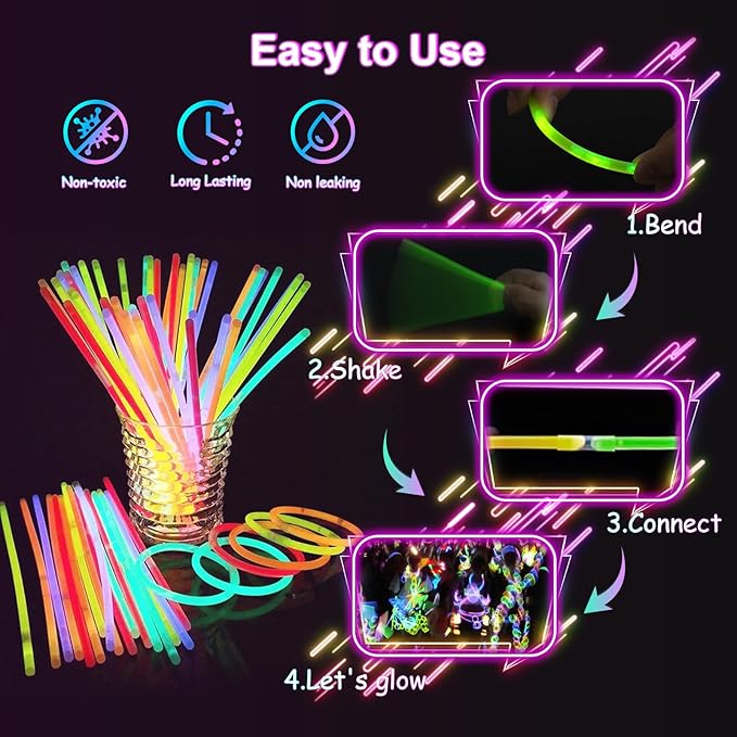 Glow in the Dark Party Pack 50 LED Toys & 210 Glow Sticks for Neon Parties