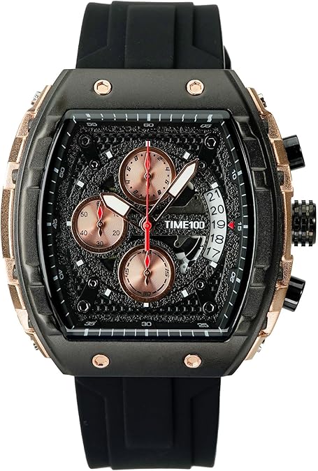 Men's Chronograph Skeleton Square Face Watch, Luminous, Punk Style Silicone Strap