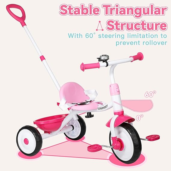 Liberry 2-in-1 Toddler Tricycle for Kids Age 2-4 with Push Handle