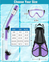 Vengreedo Snorkel Set with Fins - Adult Dry Top Mask & Gear for Diving