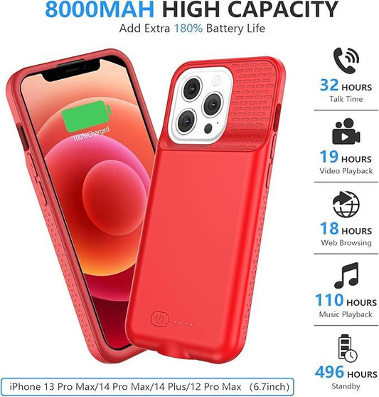 8000mAh Battery Case for iPhone 14/13/12 Pro Max - Portable Charger Cover