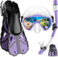 Vengreedo Snorkel Set with Fins - Adult Dry Top Mask & Gear for Diving