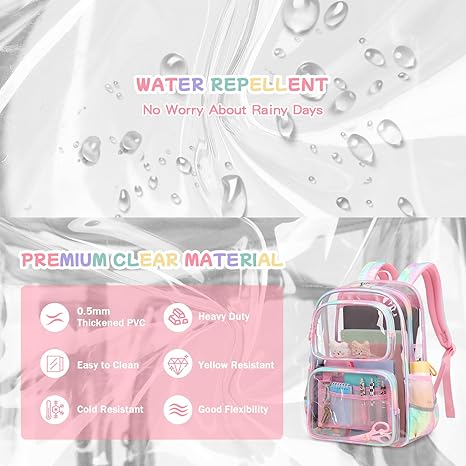 Pink Clear Backpack for Girls – Heavy-Duty Transparent Bag for School