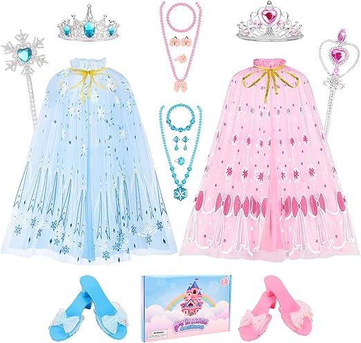 Princess Dress Up Set for Girls 3-6, Cloak, Shoes & Jewelry, Princess Toys