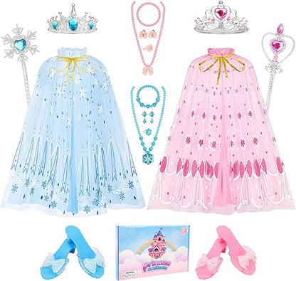 Princess Dress Up Set for Girls 3-6, Cloak, Shoes & Jewelry, Princess Toys