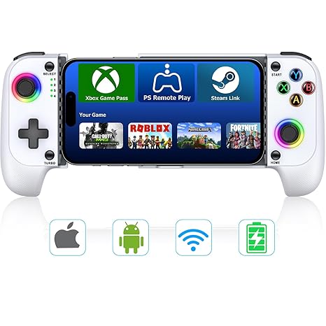 Mobile Gaming Controller for iPhone/Android, Wireless RGB Joystick & Turbo