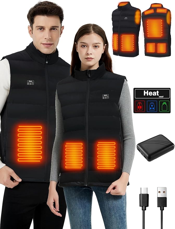 CaiQiXuan Heated Vest with 10000mAh Battery - 8 Heating Zones for Men & Women