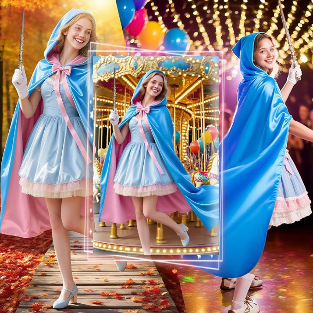 Buyzzus Adult Fairy Godmother Costume Set – Blue Cape, Wand & Gloves