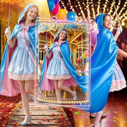 Buyzzus Adult Fairy Godmother Costume Set – Blue Cape, Wand & Gloves