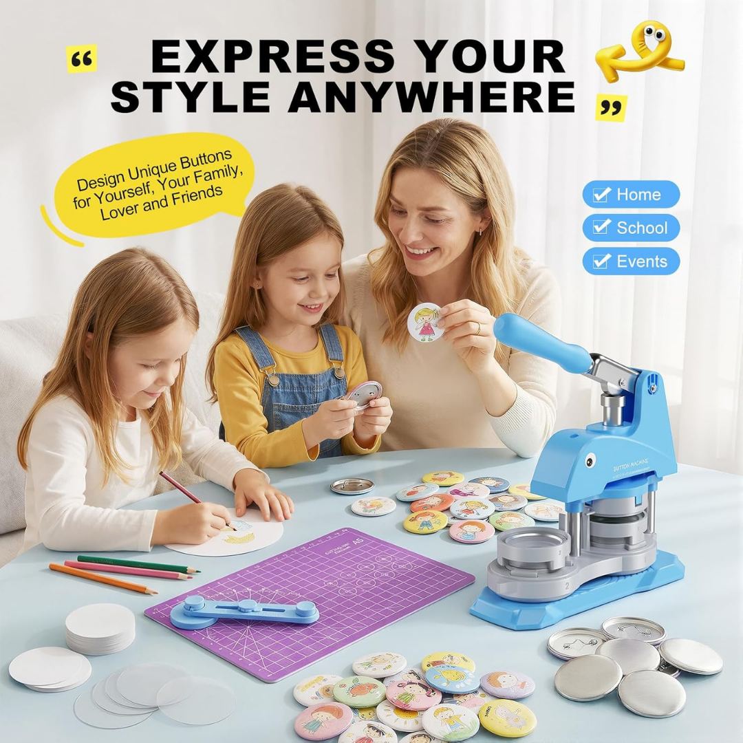 MOUNSKER 3-in-1 Button Maker Machine 1 1.25 2.25 Inch 300 Sets DIY