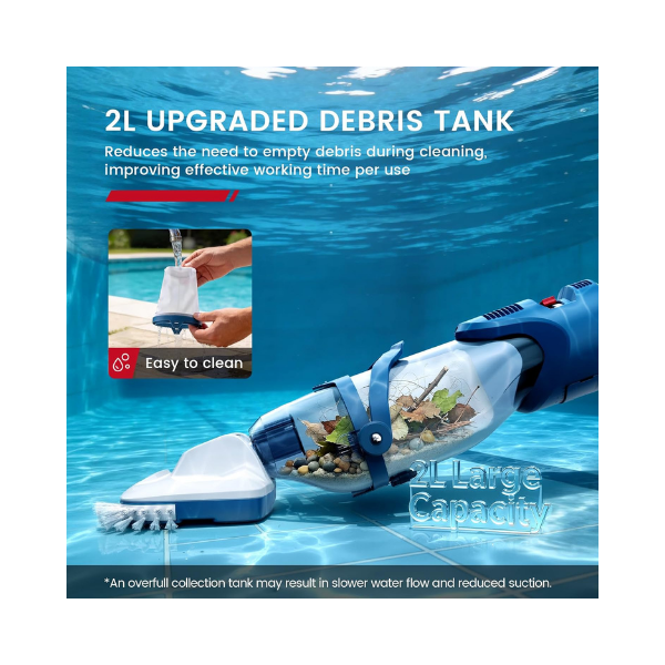 ENHULK PC20 Cordless Pool Vacuum 22 GPM Dual Mode Handheld 5000 L/H Pool Cleaner with 8.2FT Telescopic Pole, 4 Filter Units & 1-Hour Runtime