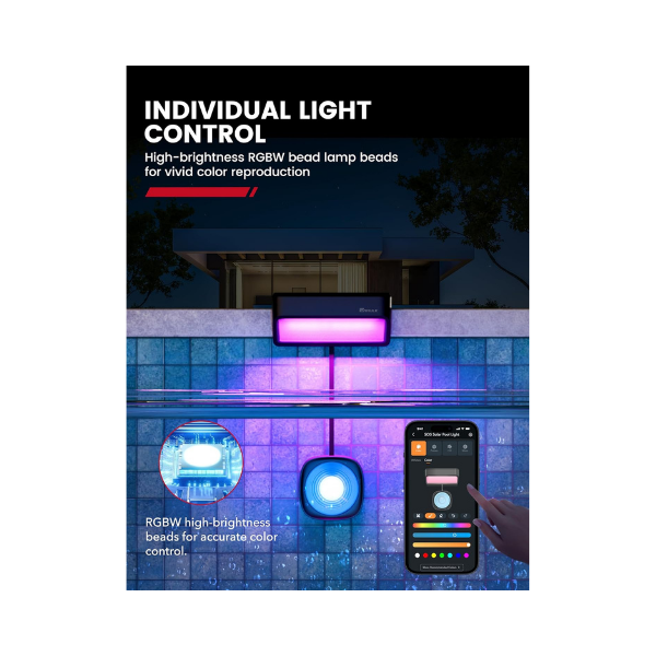 Enhulk Solar Pool Lights with RGBW APP Control,IP68 Waterproof LED Light for Above Ground Pool