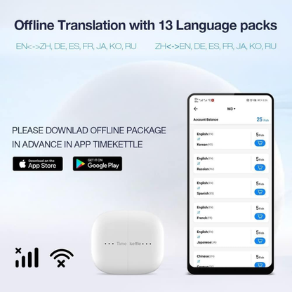 Timekettle M3 Translator Earbuds, Real-Time Voice Translation, White