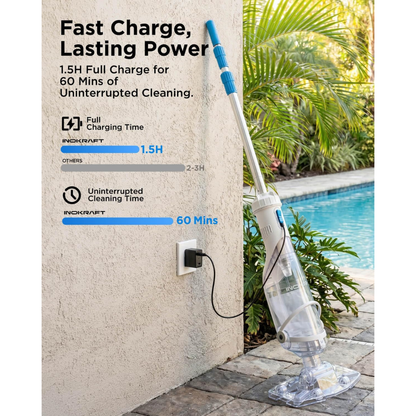 InoKraft K1.5 Pro Cordless Pool Vacuum – Gray, 18.5 GPM, 59-Inch Pole
