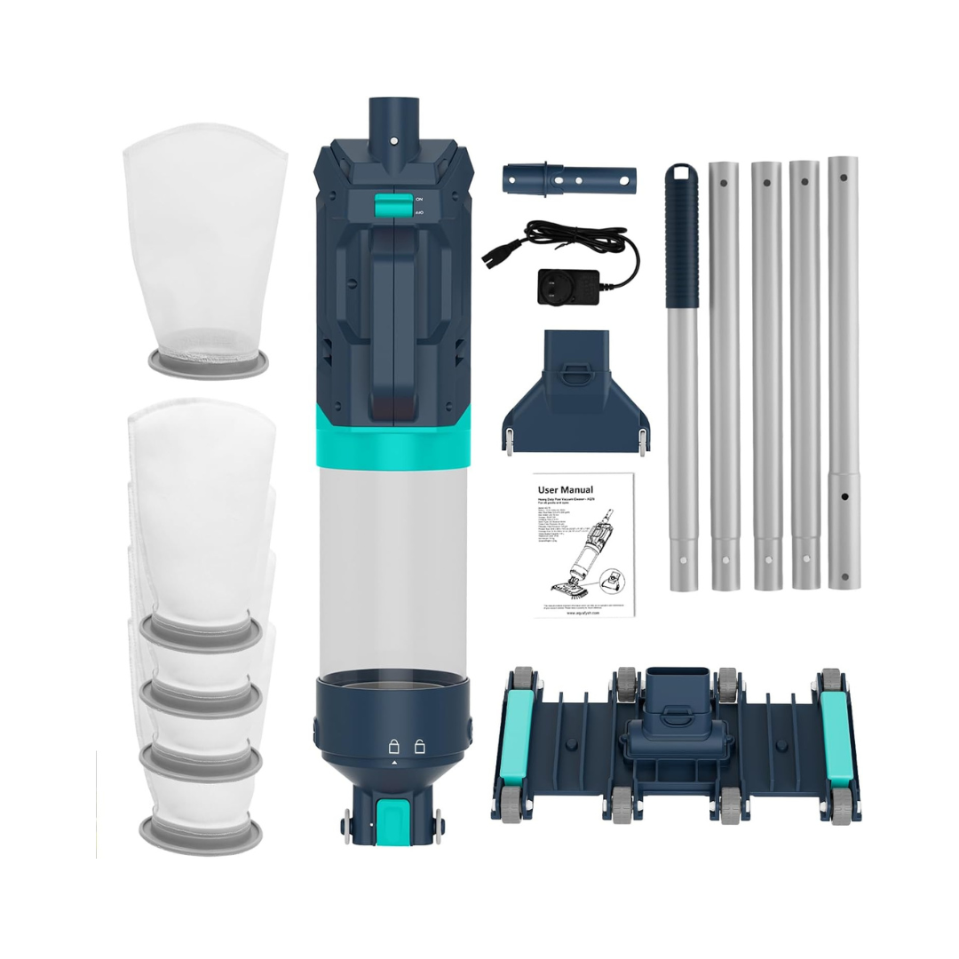 AQUAFYSH HD070C Heavy-Duty Cordless Pool Vacuum – 18.9 GPM, Blue