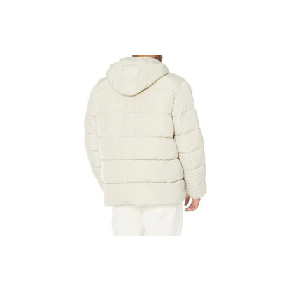 Jaqueta masculina com capuz e capuz Ivory – Casaco grosso com bolhas 100% poliéster