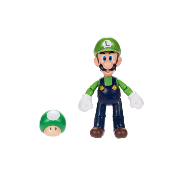Super Mario Luigi 4 inch Articulated Action Figure with Green Mushroom Accessory