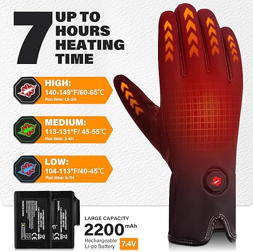 Dr.Warm Heated Gloves, Water-Resistant Leather, Touchscreen, Rechargeable