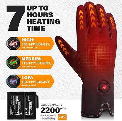 Dr.Warm Heated Gloves, Water-Resistant Leather, Touchscreen, Rechargeable