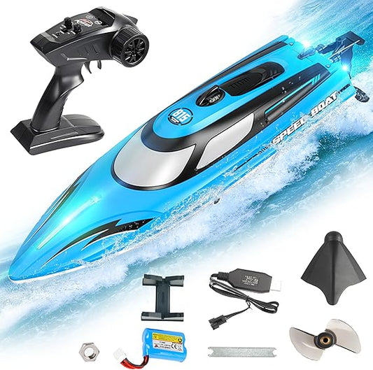 BEZGAR 14" High-Speed RC Boat with LED Lights & 25 KMH – Waterproof Toy