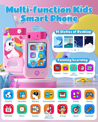 DARME Kids Smart Phone Toy, Touchscreen with Rotating Camera, Games, Music