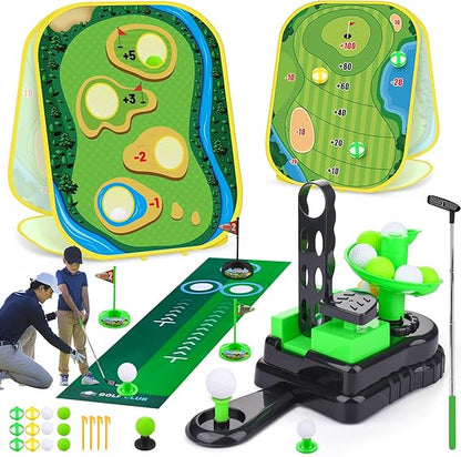 3-in-1 Toddler Golf Set – Adjustable Clubs, Chipping Board, Putting Mat