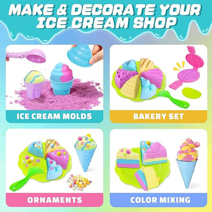 SMILESSKIDDO Sensory Bin - Ice Cream & Baking Set with 3.3lb Play Sand