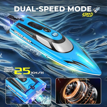 BEZGAR 14" High-Speed RC Boat with LED Lights & 25 KMH – Waterproof Toy