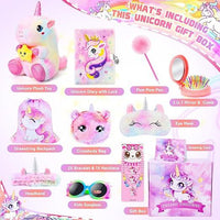 Unicorn Gifts Set for Girls - 12PCS Plush, Diary, Glowing Blanket & More