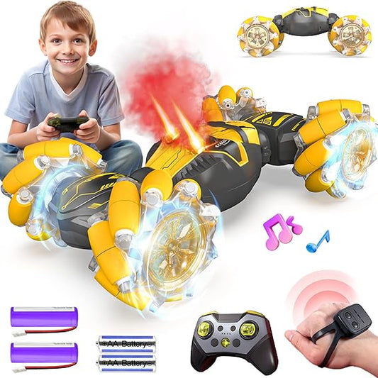 BEZGAR Double-Sided 360° RC Stunt Car – Gesture Controlled, LED Lights