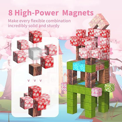 tinytrek 120-Piece Magnetic Building Blocks – Sakura-Themed STEM Toy