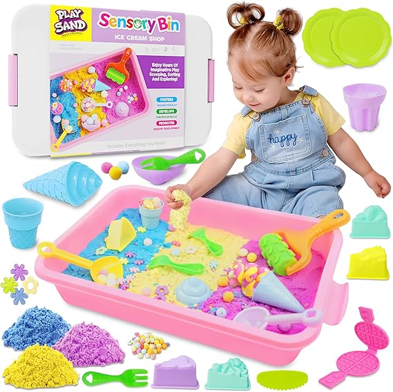 SMILESSKIDDO Sensory Bin - Ice Cream & Baking Set with 3.3lb Play Sand